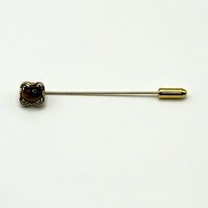 Vintage Empress Genuine Tiger Eye Gemstones Lapel Stick Pin Gold Tone Antique